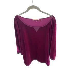 Soft Surroundings plus Top Size 1X Burgundy Velvet Velour Scoop Neck Cozy Chic
